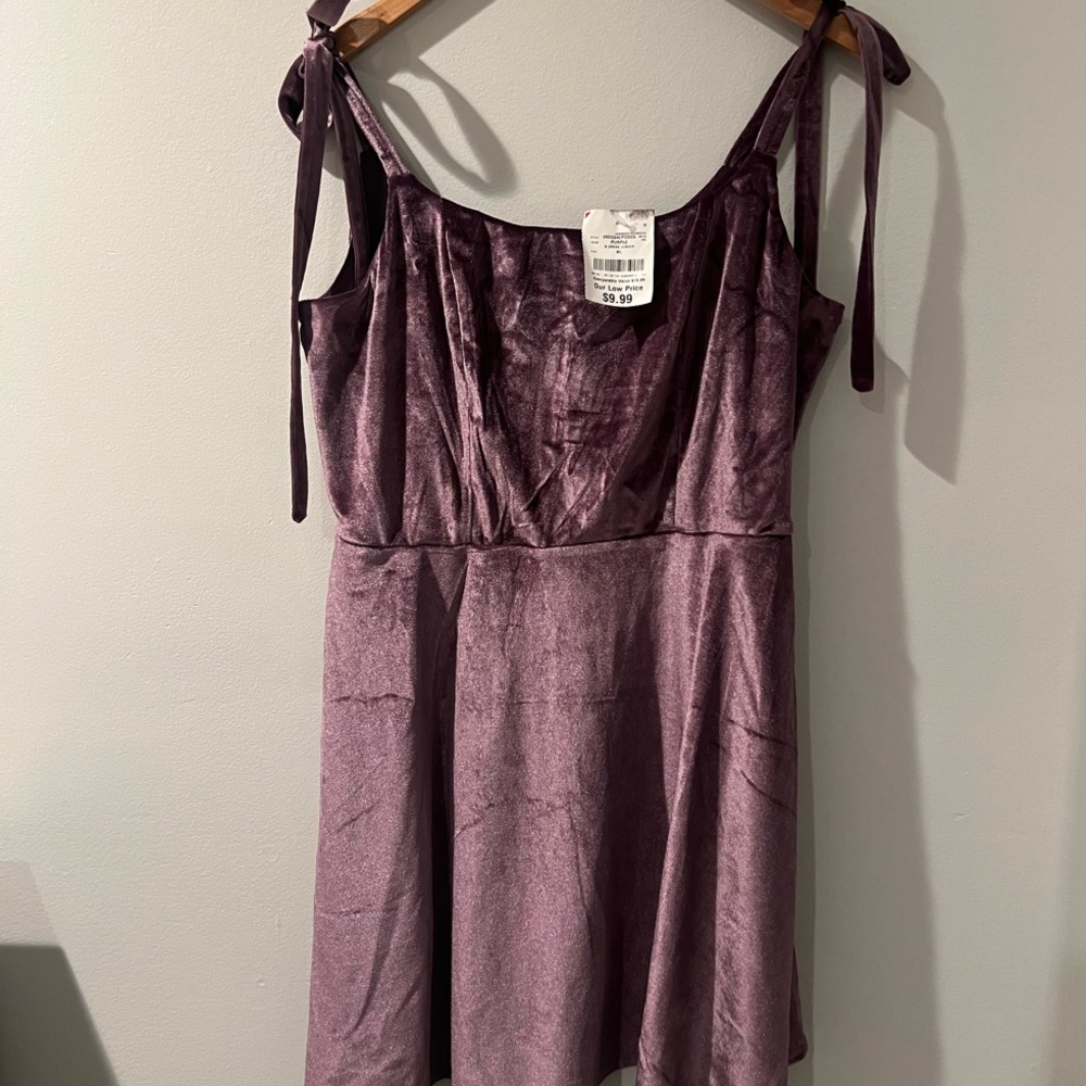 Purple Velvet Dress with Tie Straps